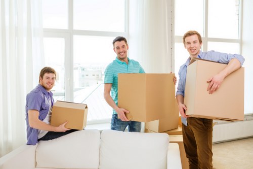 Moving boxes and household items in a Camden flat move