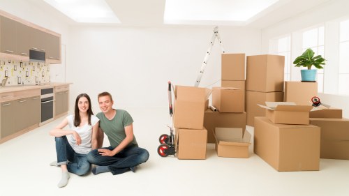 Packing boxes and household items ready for a local move in Camden