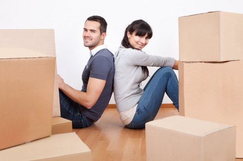 Packed boxes and furniture prepared for a local Camden relocation